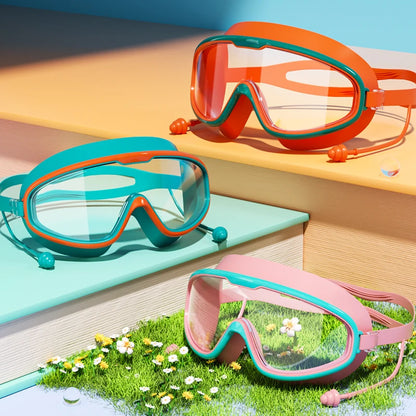 Kids Swimming Goggles with Big Frame, HD Lens and Anti-fog, Waterproof Children's Swim Goggles for Boys and Girls