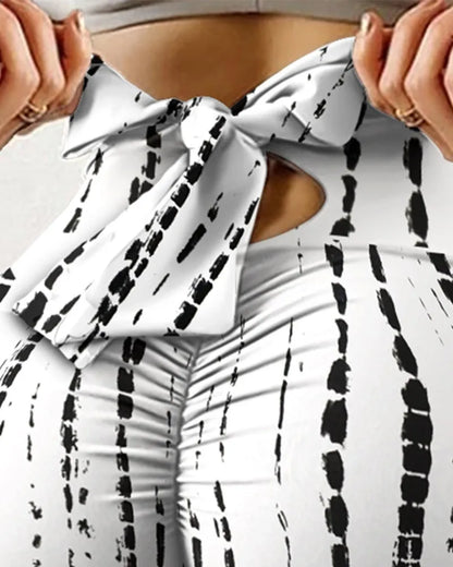 High Waist Bowknot Leggings Butterfly Print Yoga Pants Bandage Tights for Women Push Up Exercise Fitness Workout Legging