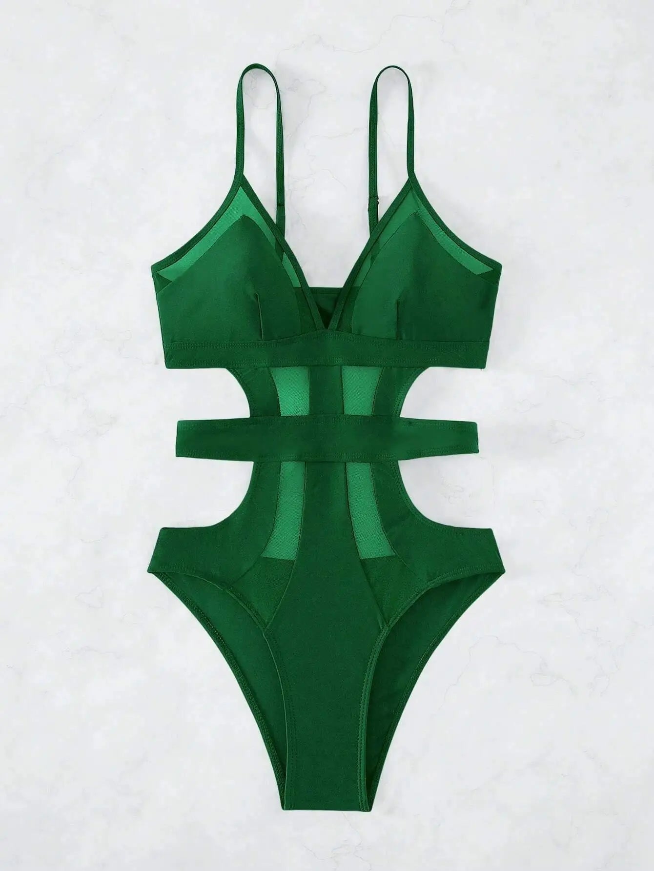 Women's Cut Out Waist Contrast Mesh Swimsuit, Summer Beach Swimwear, Bathing Suit for Women