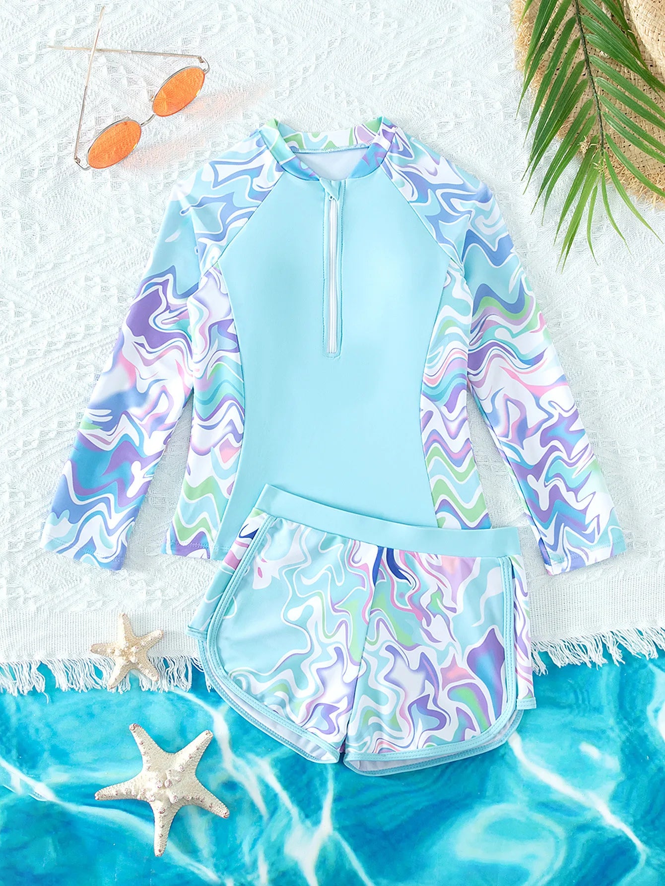 Bathing Suit With Short Toddler Girls Long Sleeve Swimsuits Swimwear Little Girls Swimsuits 2 Pieces Kid