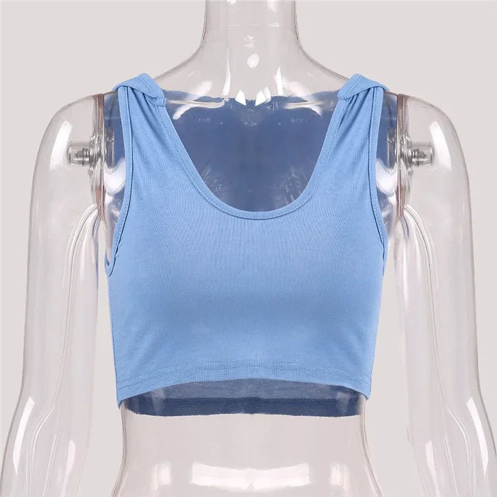 Women Sports Tops Summer Hooded Sports Bra Sleeveless Tank Skinny Quick Dry Running Fitness Short Top