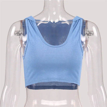 Women Sports Tops Summer Hooded Sports Bra Sleeveless Tank Skinny Quick Dry Running Fitness Short Top