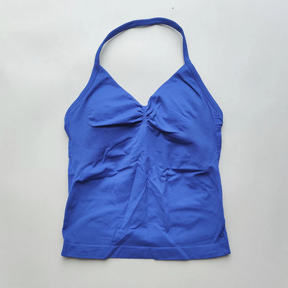 Longline Strappy Gym Tops Women's Sleeveless Workout Shirt  Gym Clothes  Scrunch Open Back Bra Running Yoga Tank Tops