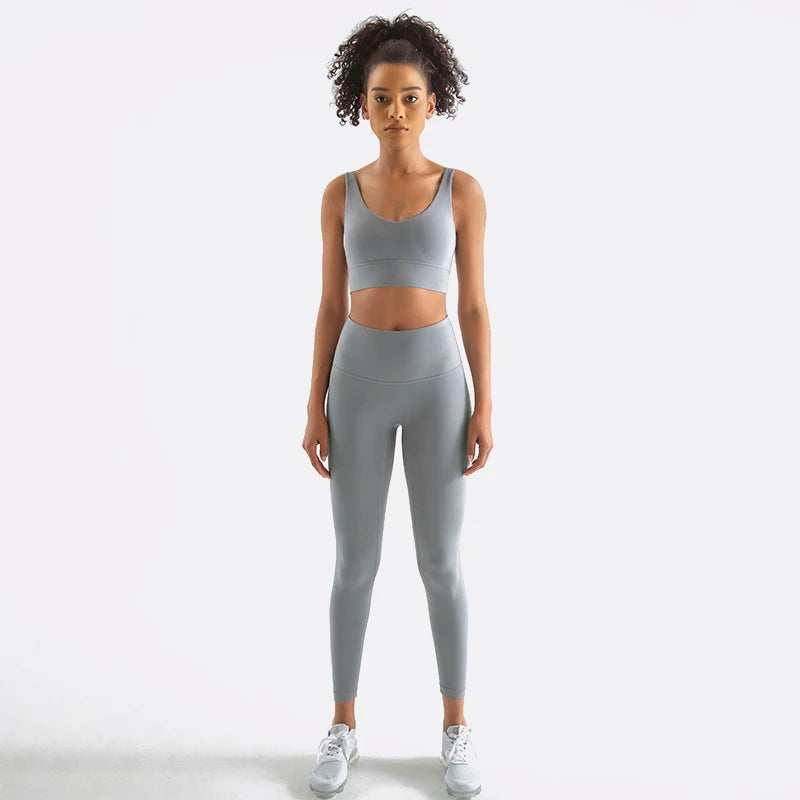 Nylon Tracksuits Women's Yoga Set Sports Suit Gym Fitness Bra Leggings Women Lounge Wear Crop Tops 18 Colors