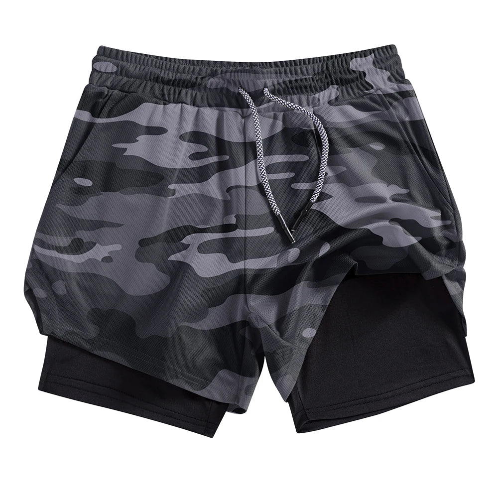 Men's Summer double-deck Quick Dry Gym Athletic Workout Casual Shorts Comes in Many Colors with Compression Liner and Towel Loop