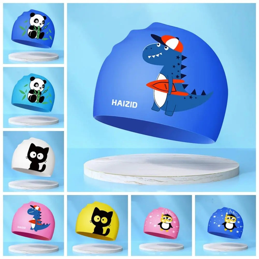 Lightweight Waterproof Children Swimming Cap Silicone Cartoon Kid Swimming Hat Protect Ears Animal Bathing Hats Cap Swimming Pool