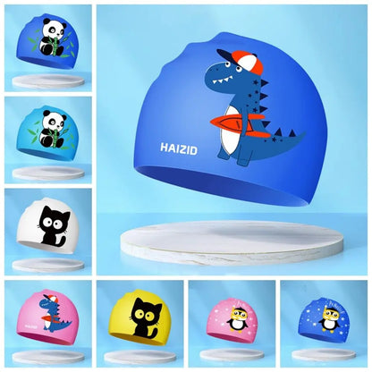 Lightweight Waterproof Children Swimming Cap Silicone Cartoon Kid Swimming Hat Protect Ears Animal Bathing Hats Cap Swimming Pool