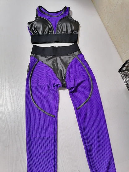Bright Solid Colour Options Gym Set Women Mesh Suit for Fitness Sportswear 2024 Tracksuit Yoga Clothes Transparent 2 Piece Sets Women Outfit Black Pink