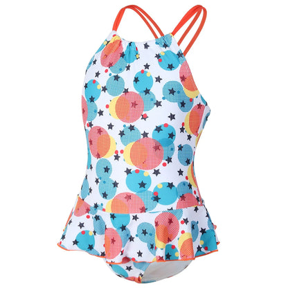 Floral Print Girls One Piece Swimsuit Ruffle Skirt 7-12 Years Summer Kids Swimwear Children High Neck Bathing Suits Beach