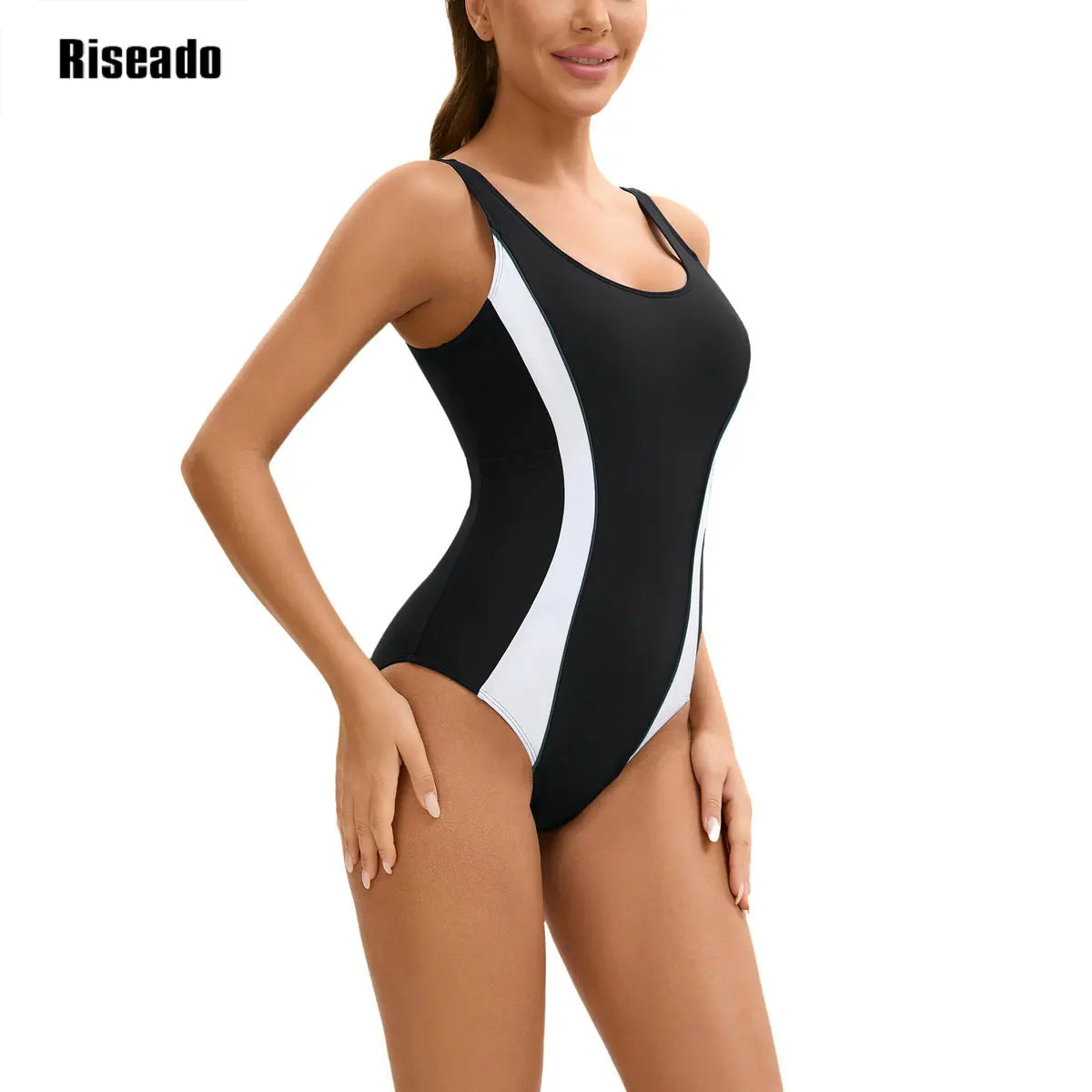 Riseado Modest Swimwear One Piece Sports Swimsuit with Pocket High Waist Racerback Athletic Bathing Suit