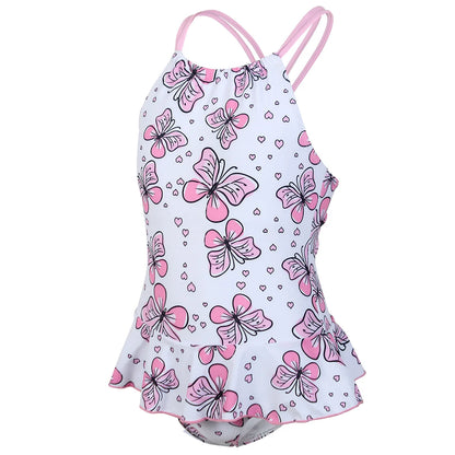 Floral Print Girls One Piece Swimsuit Ruffle Skirt 7-12 Years Summer Kids Swimwear Children High Neck Bathing Suits Beach