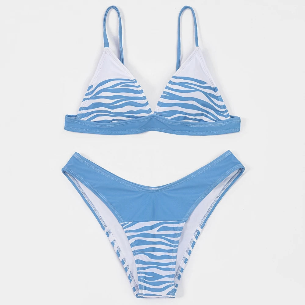 Print Patchwork Women Swimsuit  Bikini  Arrival Straps Padded Bra Summer Beach Swimwear Brazilian Biquini