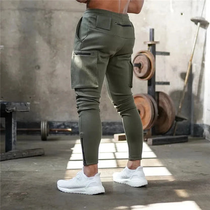 Sweatpants Men's Gym Fitness Pants Men's Running Jogging Training Tight Sports Cargo Pants Pocket Decoration