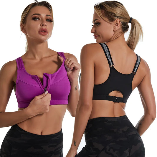 Sports Bra Women Front Zipper Push Up Gym Jogging Crop Tops Female Yoga Fitness Shockproof Vest Sport Bras for Women
