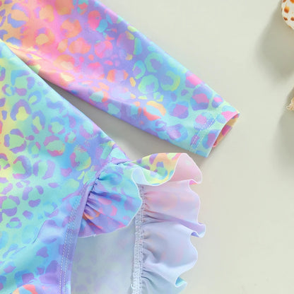 1-6Years Toddler Girls Swimsuits Fish Scale Print Long Sleeve Ruffle Trim Swimwear Summer Beachwear Kids Bathing Suits