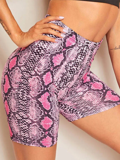 Women Summer Shorts Snake Print High Waist Shorts Elastic Waist Short Trousers Women Trousers