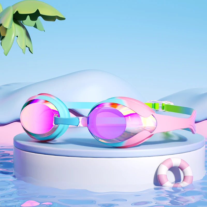 Kids Swimming Goggles Anti-fog Waterproof HD View Children Swim Goggles for Boys and Girls Electroplate and Clear Lens to Choose