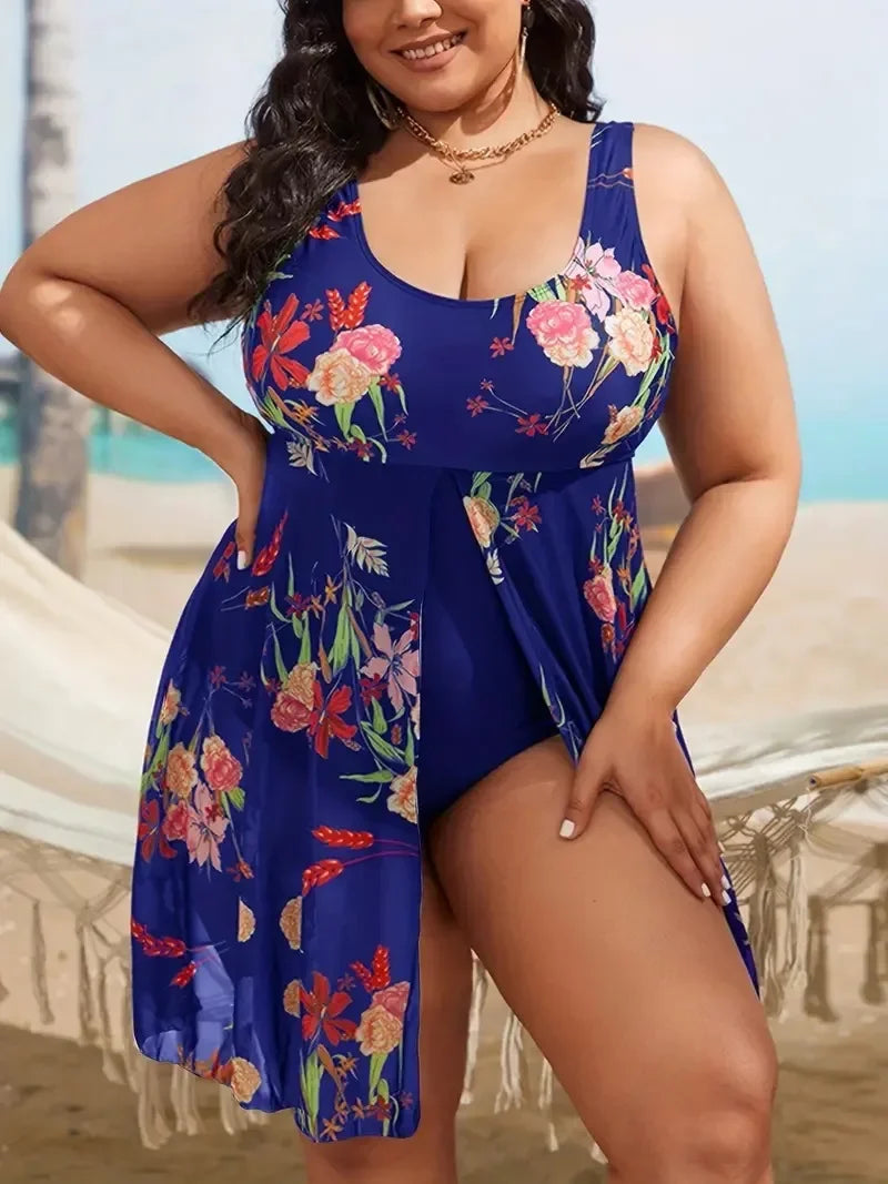 Plus Size Swim dress Swimwear Women Print Bikini One Piece Swimsuit Summer Beach Wear Bathing Suit Conservative Tankini 5XL