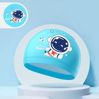 Children's Swimming Caps Boys Girls Kids Cartoon Swim Hat High Elastic Ear Protection PU Waterproof Swimming Cap