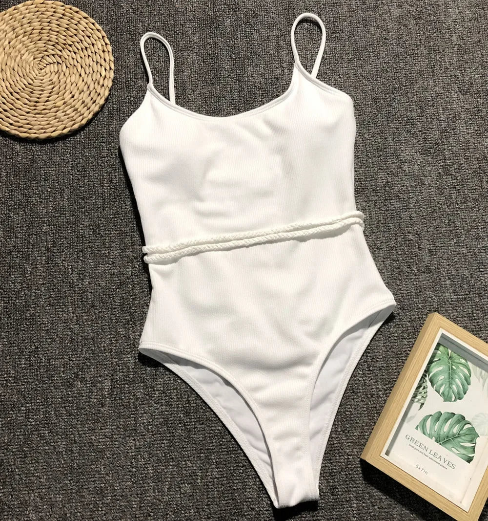 4 Colors One Piece Swimsuit Swimwear Women Solid Special Fabric Bathing Suit Beachwear with Waistband