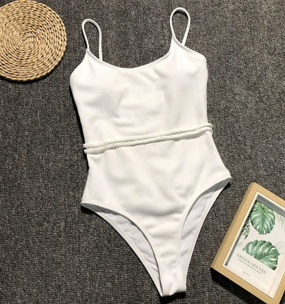 4 Colors One Piece Swimsuit Swimwear Women Solid Special Fabric Bathing Suit Beachwear with Waistband