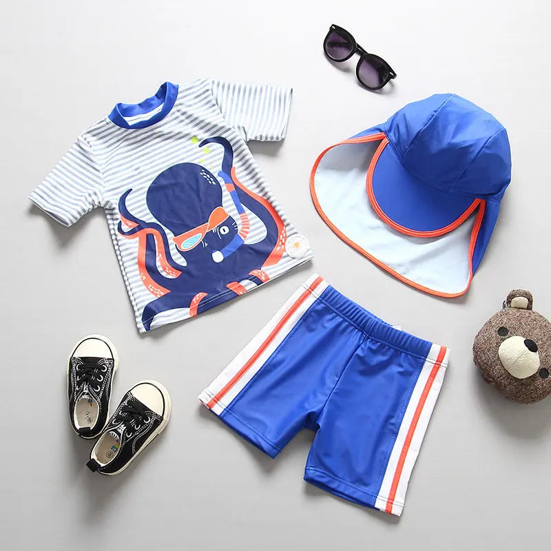 Boys' Cartoon-Print Short-Sleeve Rash Guard & Shorts Set