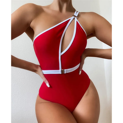 Splicing Asymmetric Backless Monokini Women Swimwear One Piece Swimsuit Female One Shoulder Bather Bathing Suit Swim