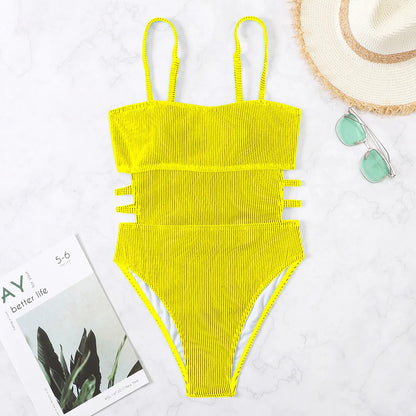 S - XL 11 Colors Ribbed Cut Out One Piece Swimsuit Women Swimwear Female High Leg Cut Padded Bather Bathing Suit Swim Lady