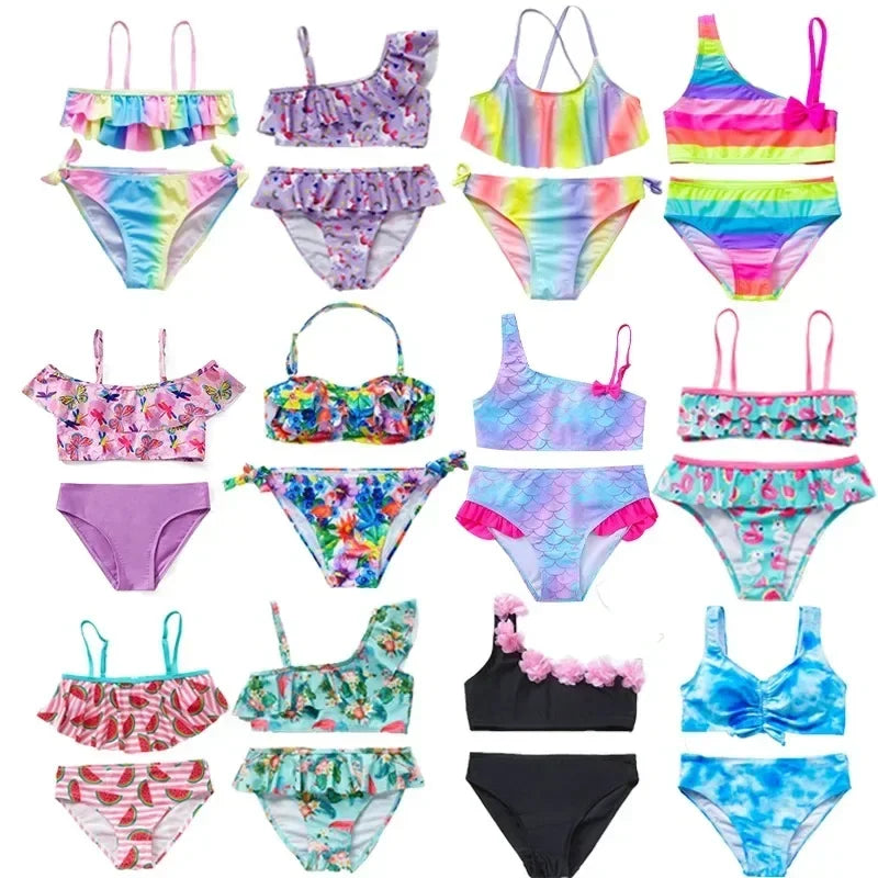 Child Two Pieces Swimsuit Summer Long Sleeve Girls Swimwear Baby Girl Swim Unicorn Printed Kids Beach Wear Bathing Suit 2-10Y