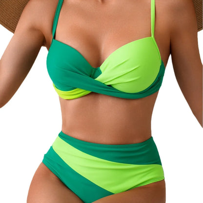 High Waisted Bikini Women's Swimsuit Separate Beach Wear Bathing Suit Push Up Swimwear Contrast Color Biquini