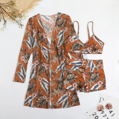 Summer Print Bikinis Swimwear Female Swimsuit Beachwear Push Up Three-Piece Bikini Set Women Swimming Bathing Suit