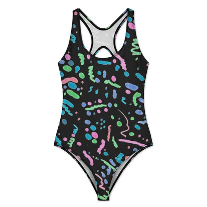 Vintage 80S Swimsuit Funky Splatter Graffiti Push Up Swimwear One-Piece Pool Monokini Bodysuit Design Beach Wear Plus Size