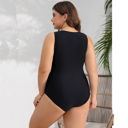 Plus Size Black Color Rashguard Women One Piece Swimsuit Solid Swimming Suit For Big Woman Modest Swimwear Surfing Suit
