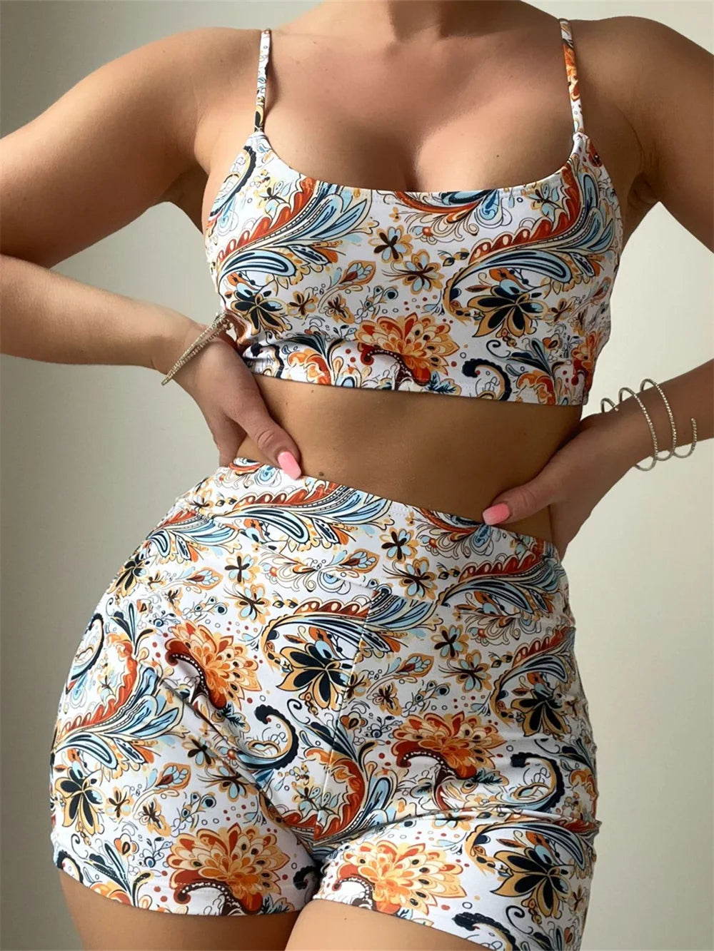 High Waist Tankini Vintage Sling Bikini Print Boxer Shorts Swimsuit Y2K Swimwear Women Beach Outfit Bath Suits Biquinis