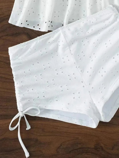 Women's Bathing Suit Two Pieces Push Up Tankini Set Summer Beach Wear White High Waisted Swimwear Women Swimsuit Shorts