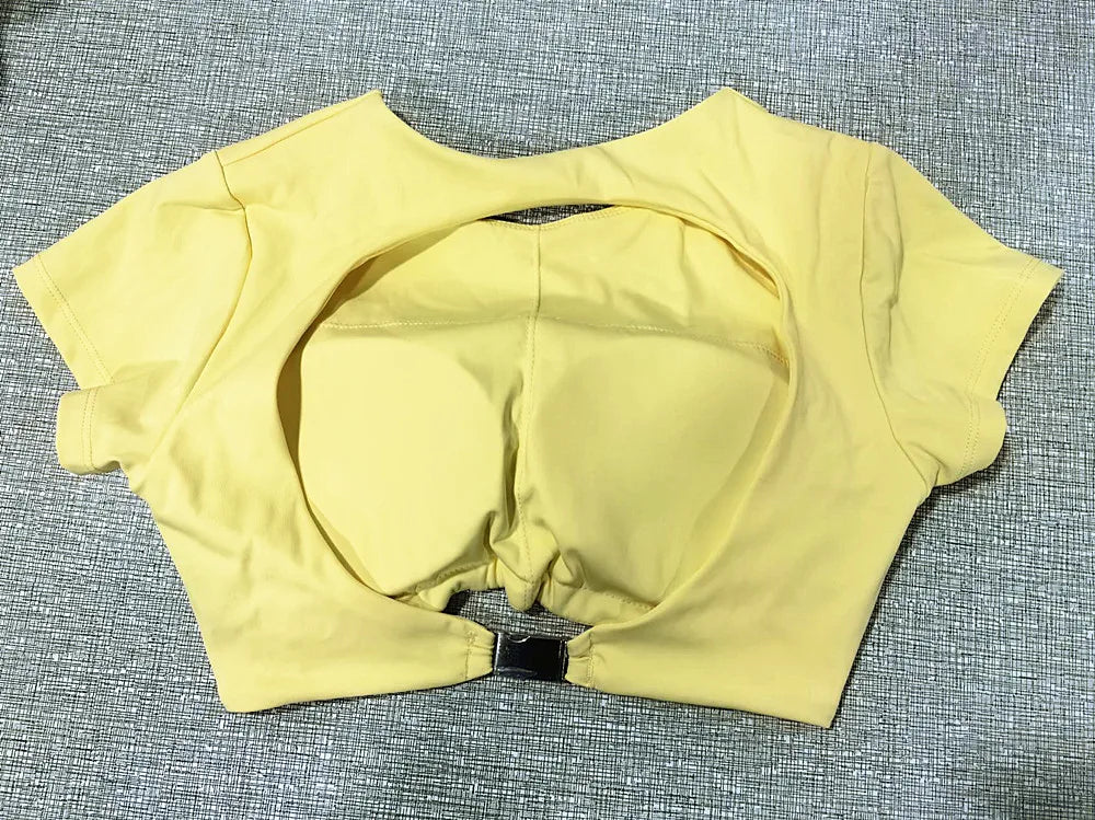 2PCS Pad Yoga Set Women Sportswear Workout Clothes Athletic Wear Gym Legging Fitness Bra Crop Top Short Sleeves Sports Suit
