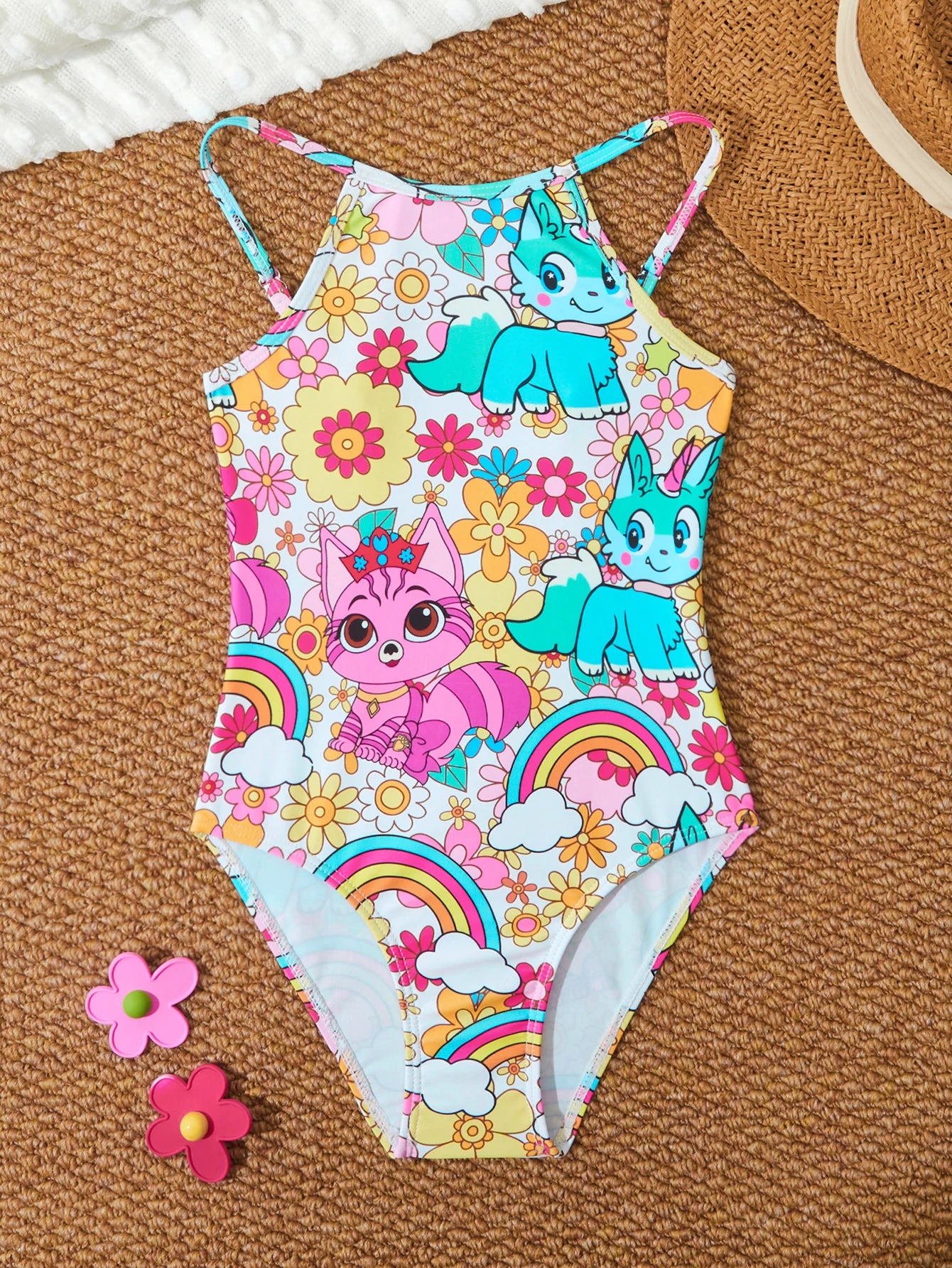 Printed Girls Swimsuit One Piece Kids Strappy Swimwear Children Swimming Bathing Swim Suit Beachwear