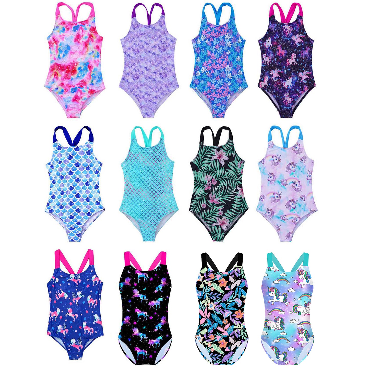 Little Girls Mermaid Fish Scales Swimsuit Sleeveless Cartoon Print One-piece Swimwear Summer Beachwear Bathing Suit