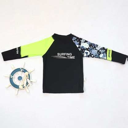 3 Pcs New Boy's Swimsuit Sun Protection UPF 50+ Long Sleeve Swimming Sunsuit with Hat Split Bathing Suits for Children