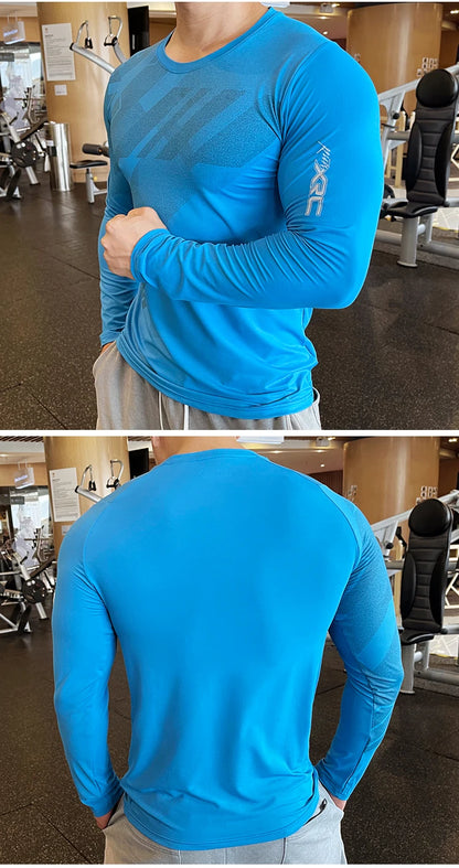 Men Fitness Compression Sport Shirt High Quality Running Long Sleeve Upper Clothing Crew Neck Sweatshirt Male Rash Guard Wicking