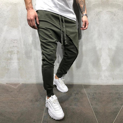 Men Harem Pants Ankle Tied Hip Hop Double Layer Running Baggy Pants Korean Casual Elastic Waist Trousers Sweatpants Tracksuits