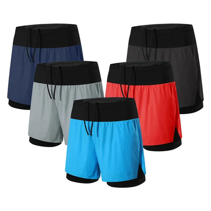 Double-deck Outdoor Marathon Basketball Running Men's Gym Fitness Run Shorts Quick Drying Pocket Training Jogging Workout Shorts