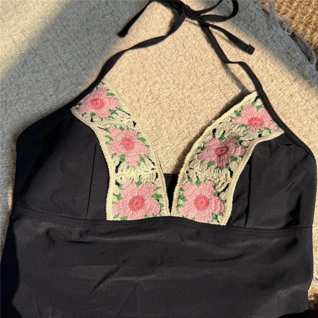 Flowers Printed V Neck Halter Bikini Female Swimsuit Women Swimwear Two-pieces Bikini set Padded Bather Bathing Suit Swim