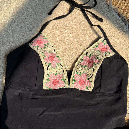Flowers Printed V Neck Halter Bikini Female Swimsuit Women Swimwear Two-pieces Bikini set Padded Bather Bathing Suit Swim