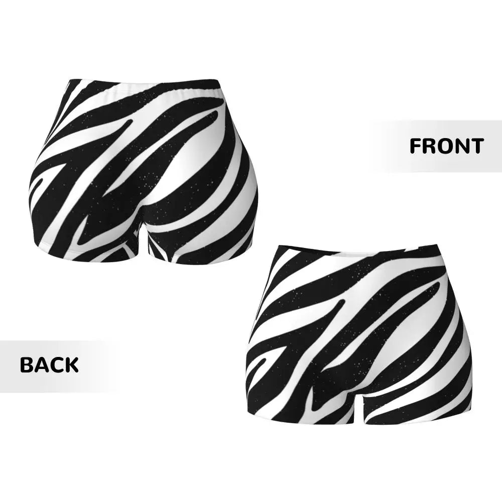 Wild Animal Designs Yoga Shorts Women Black And White Zebra Skin Stripes