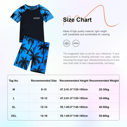 Kids Boys 2 Pieces Swimsuit Rash Guard Short Sleeve Swim Shirt Tops with Shorts Swim Trunks Swimwear Surfing Beach Bathing Suit