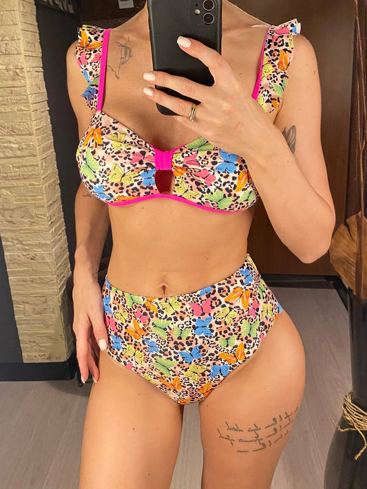 Butterfly Zebra Printed Female Swimsuit High Waist Bikini Women Swimwear Two-pieces Bikini set Bather Bathing Suit Swim