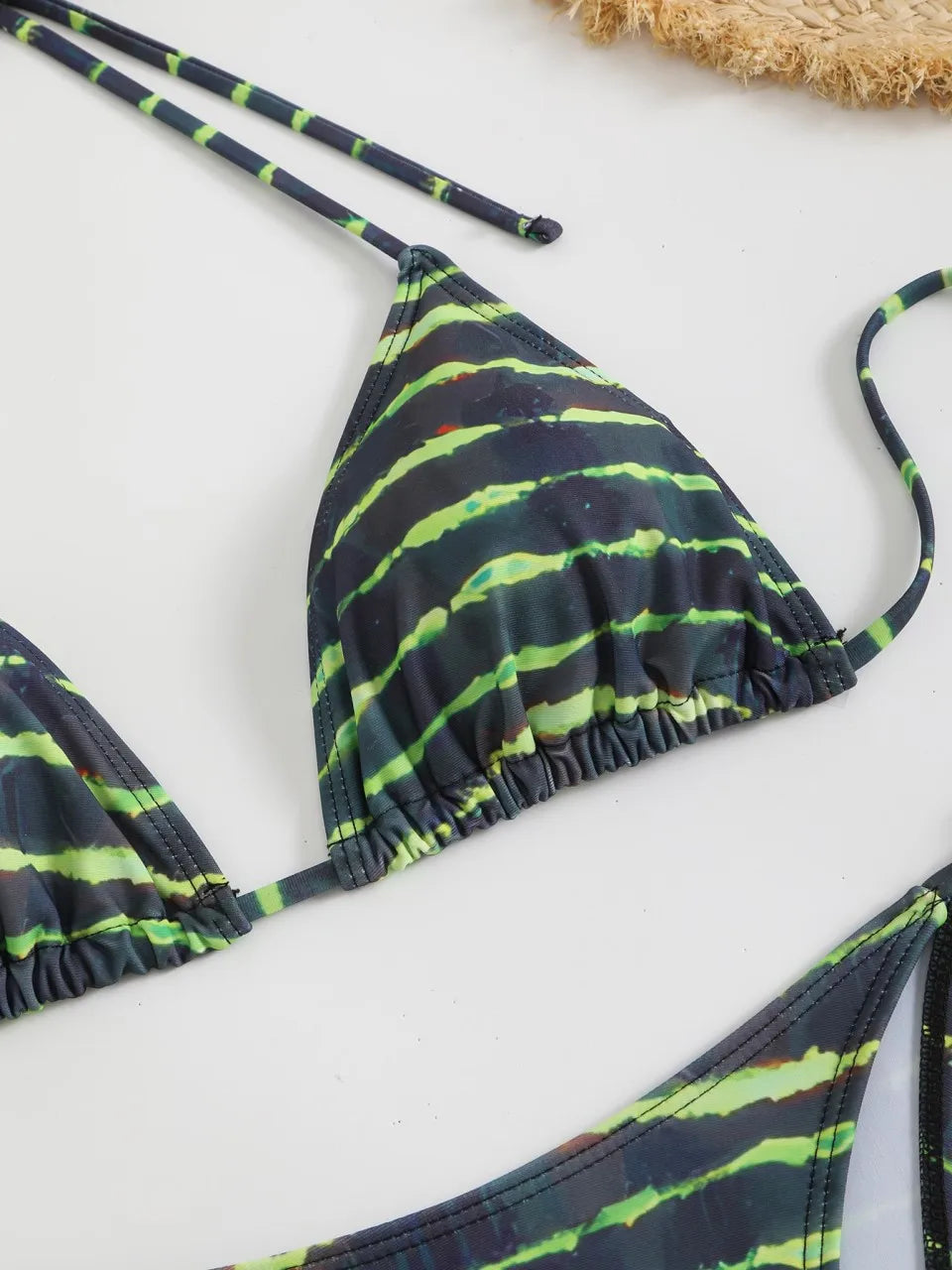 Halter Triangle Bikinis Women Stripe Print Swimsuit Beach Swimwear Female Bathers Bathing Swimming Swim Suit Summer