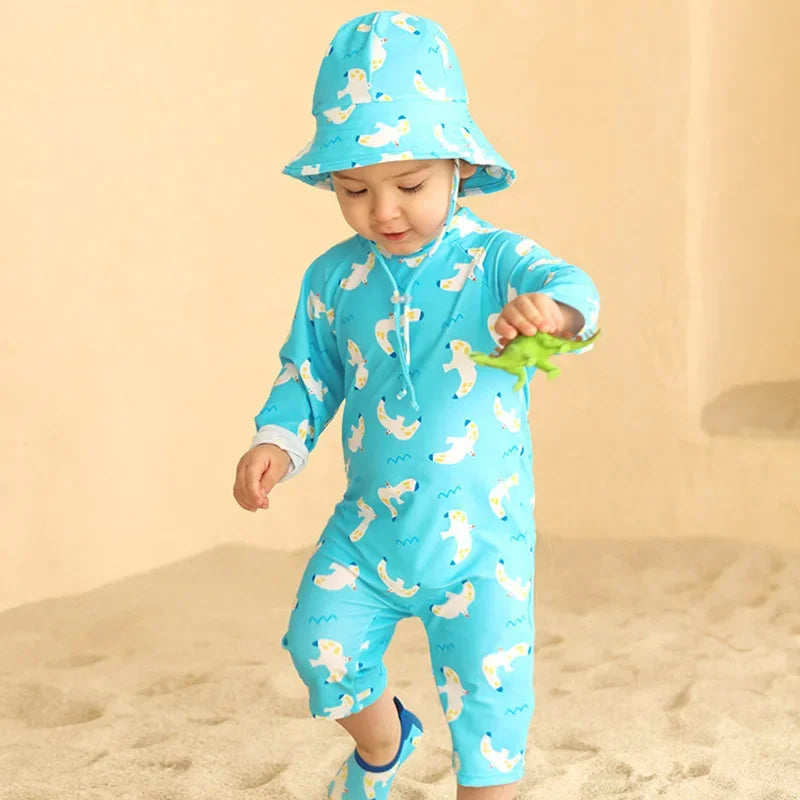 UV Baby Boy Swimsuit One Piece Swimming Jumpsuit Ruffles Bathing Suit SPF 50 Long Sleeve Kids Swimwear for Girls 1 2 3 4 5 6 Yrs