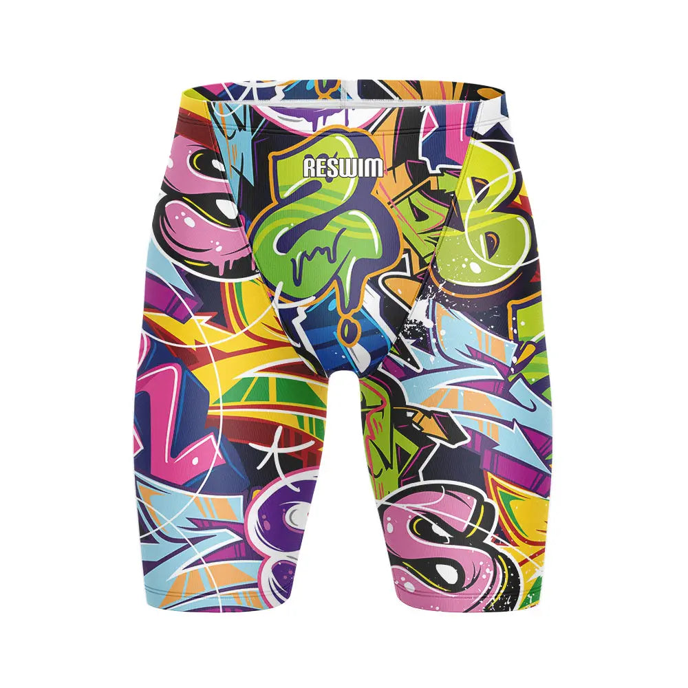 Men's Swim Jammer Athletic Practice Knee-Length Swimsuit Shorts Beach Tights Shorts Swim Pool Pants Swimming Trunks Swimwear